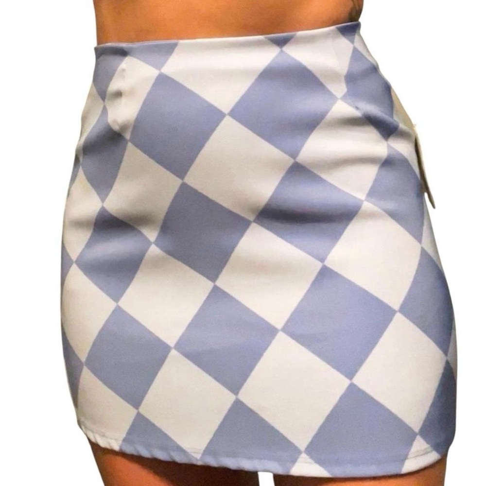 NWT Altar’d State blue-toned diamond checkered mini skirt